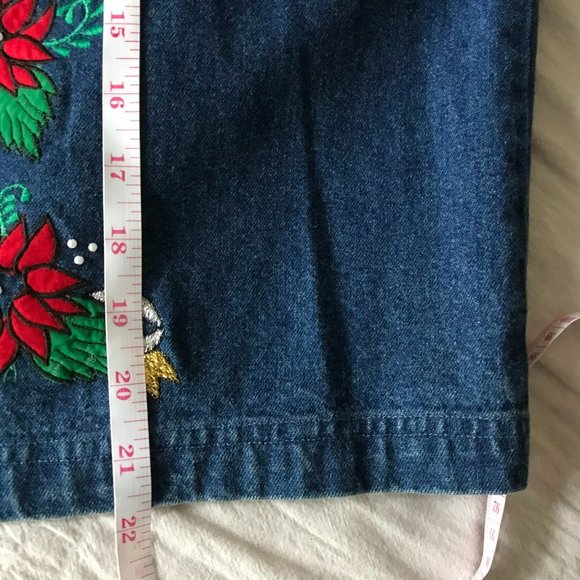 VTG 90’s Holiday Christmas Poinsettia Jean Vest - Picture 7 of 8